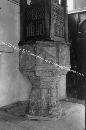 ALL SAINTS ST MARGARETS FONT DETAIL SHOWING CHAINED HART OF RICH